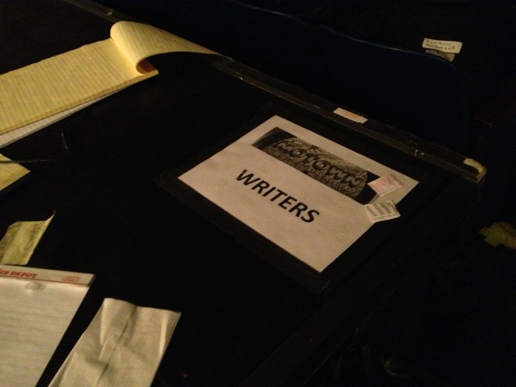 The Writers' table at the Lunt-Fontanne Theatre on Broadway, where Theatrewriting.com's David Goldsmith worked on Motown the Musical.